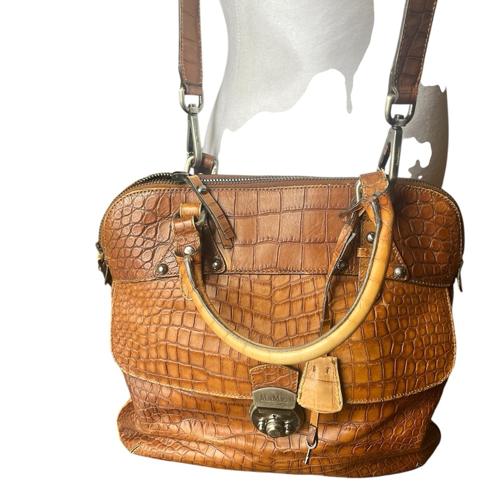 Designer vintageMax Mara Brown Satchel Crocodile Embossed Lock, Key Holder